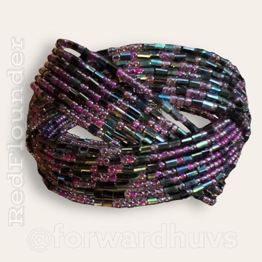 Elegant Black and Wine Seed Bead Cuff Bracelet